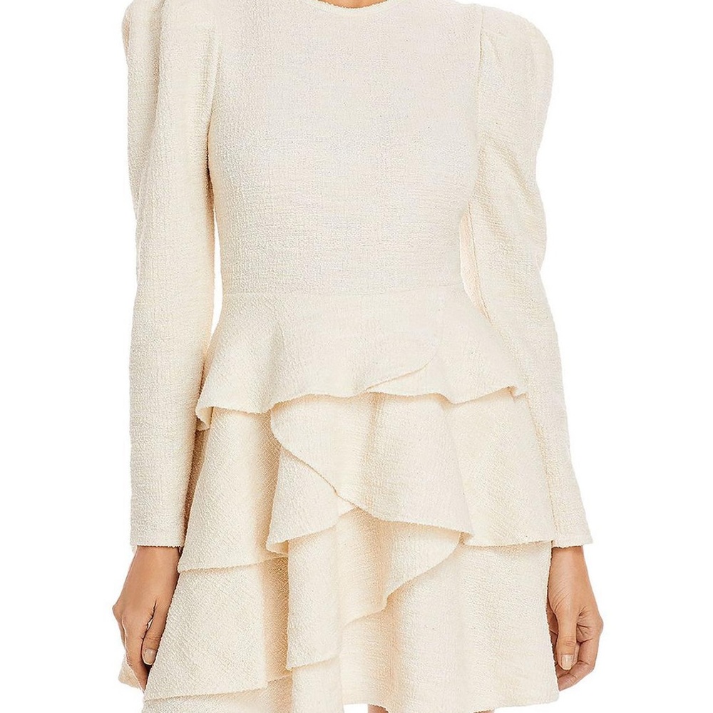 Bloomingdales Aqua long sleeve Ivory Dress size small never worn